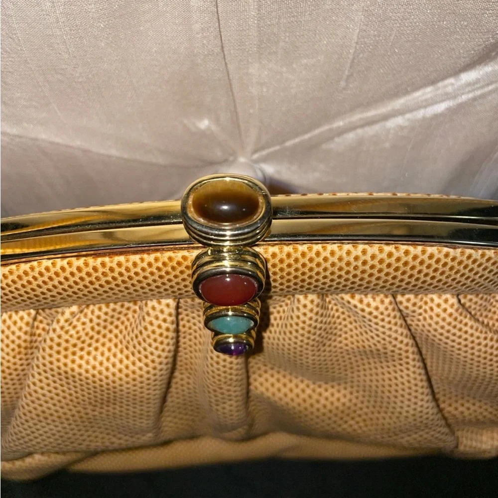 Judith Lieber camel color reptile skin clutch - Picture 4 of 6